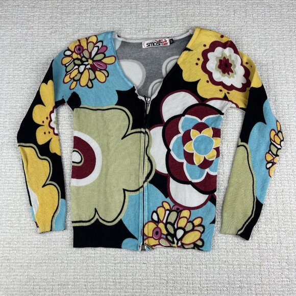 SMASH Vest Sweater Floral All over print Women Sz M Colorful print - Picture 1 of 16